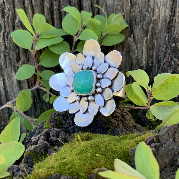 Sterling Silver Chrysoprase Flower Ring