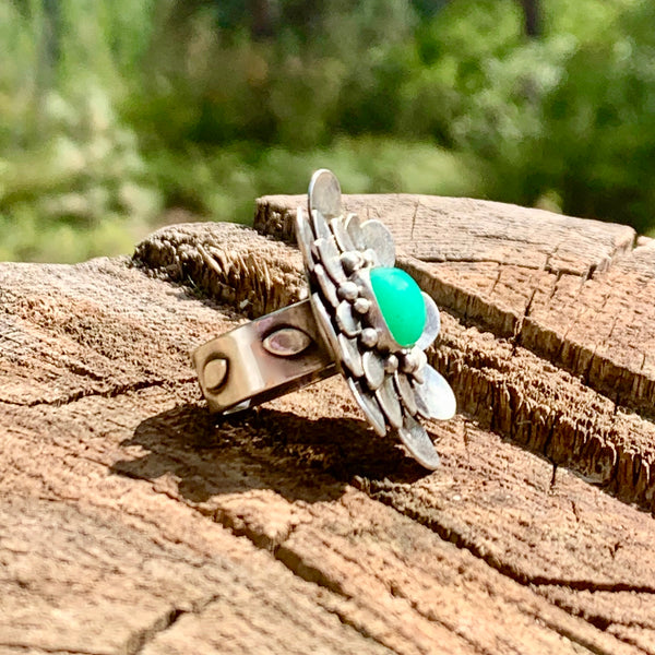 Sterling Silver Chrysoprase Flower Ring